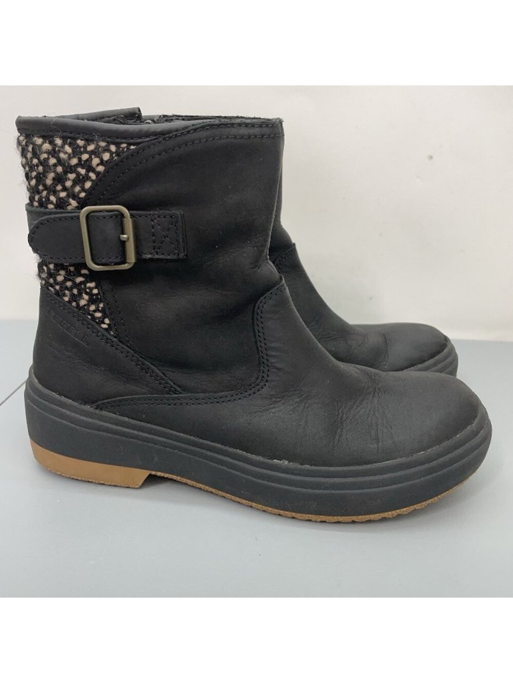 Merrell Holly 2 Ankle Boots Buckle‎ Waterproof Side Zip Leather Black Womens 6